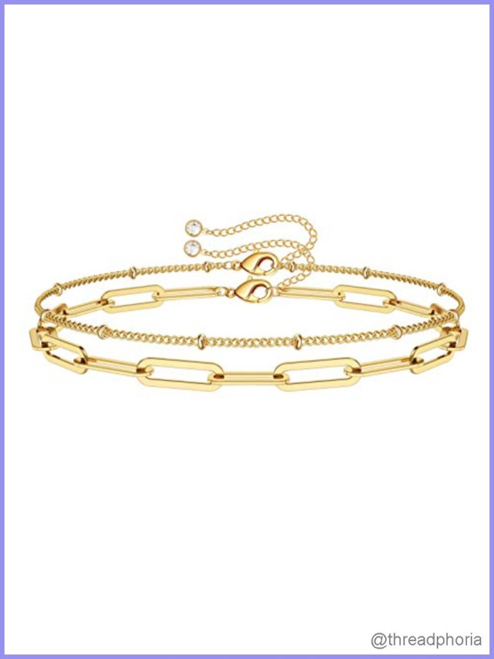 Dainty 14K Gold Plated Layered Beads Bracelet with Evil Eye, Oval Chain, Pearl,